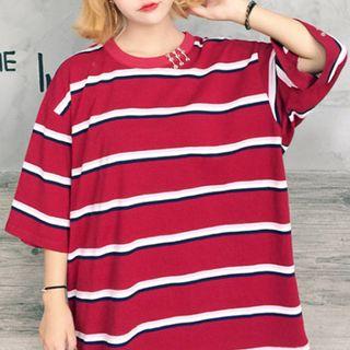 Short-sleeve Striped Loose-fit T-shirt