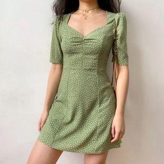 Floral Short-sleeve Shirred Mini A-line Dress