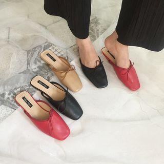 Square-toe Bow-accent Mules