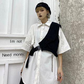 Elbow-sleeve Cargo Shirt / Buckled Vest
