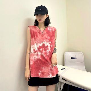 Sleeveless Round Neck Tie-dyed T-shirt