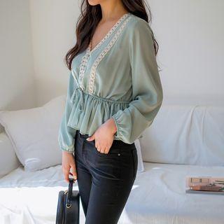 Drawstring-waist Lace-trim A-line Top