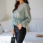 Drawstring-waist Lace-trim A-line Top