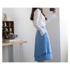 Set: Dip-back Long Shirt + Striped Long Skirt
