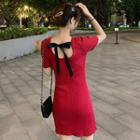 Short-sleeve Ribbon Mini Knit Dress
