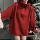Half-zip Turtleneck Sweater Red - One Size
