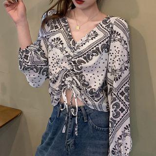 Paisley Print Drawstring Blouse