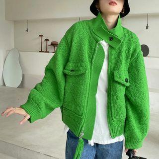 Stand-collar Double Zip Knit Jacket