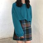 Cropped Hoodie / Plaid Mini A-line Skirt