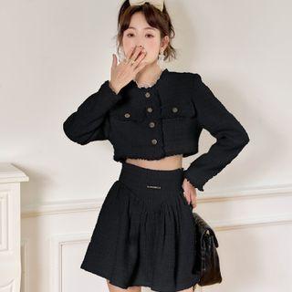 Single-breasted Cropped Jacket / Mini A-line Skirt