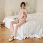 Set: Coral-fleece Lined Sweatshirt + Boot-cut Pants