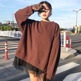 Mock Two Piece Lace Panel Sweatshirt