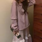 Plain Pullover / Floral Midi A-line Skirt / Set