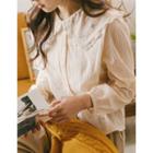 Flower Embroidery Capelet Blouse Cream - One Size