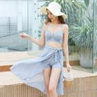 Set: Halter-neck Bikini Top +swim Shorts + Cover Up