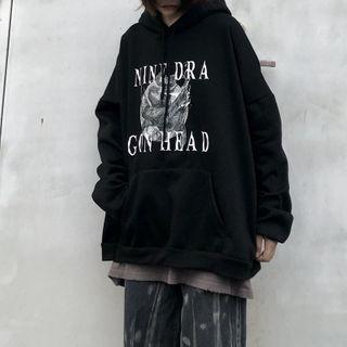 Dragon Print Hoodie With Lettering