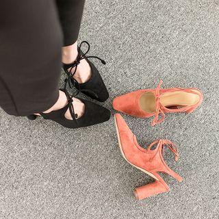 Tie-detail Faux-suede Kitten-heel Pumps