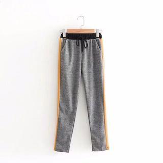 Contrast-trim Plaid Straight-fit Pants