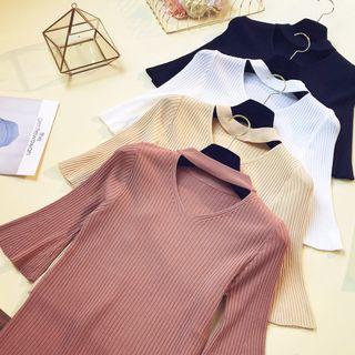 Cutout Elbow-sleeve Sweater