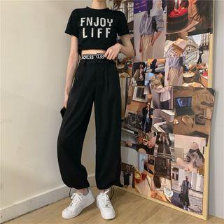 Short-sleeve Letter Print T-shirt / Letter Waistband Harem Sweatpants