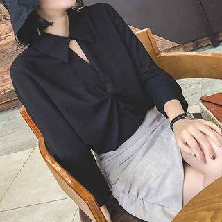 Split Neck Long Sleeve Chiffon Top