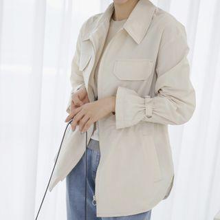 Bell-sleeve Drawstring-waist Zip-up Jacket
