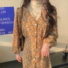 Long-sleeve Floral Midi Dress / Mock-neck Top
