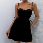 Drawstring Cutout Velvet Spaghetti-strap A-line Dress
