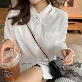 Long Sleeve Cross Collar Button-up Shirt