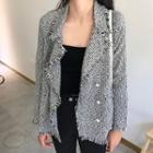 Fringed Trim Tweed Double-breasted Blazer