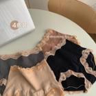 Set Of 4: High Waist Lace Trim Panties Set Of 4 - Khaki & Dark Green & Black & Red - One Size