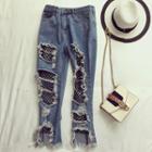 Mesh Panel Straight Fit Jeans