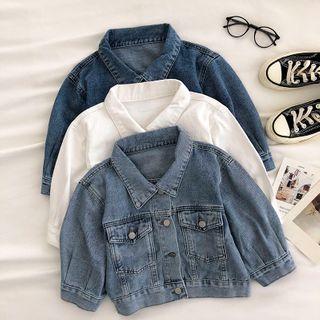 Plain Single-breasted Puff-sleeve Denim Jacket