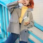Herringbone Double-breasted Coat Gray - One Size