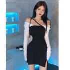 Spaghetti-strap Cutout Mini Bodycon Dress / Long-sleeve Crop Top
