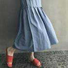 Pleated-hem Linen Blend Long Shift Dress
