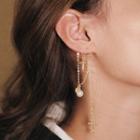 Faux Pearl Alloy Cross Dangle Earring 1 Pc - Gold - One Size