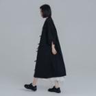 Puff-sleeve Bow Midi A-line Dress Black - One Size