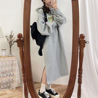 Oversized Drawstring Slit Hooded Dress
