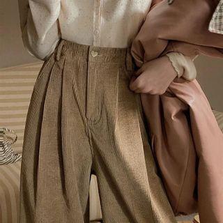 Heart Button Corduroy Wide Leg Pants