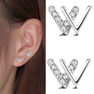 Rhinestone W Earring With Earring Back - 1 Pair - Earring - As Shown In Figure - One Size