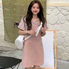 Set : Striped Short-sleeve T-shirt + Jumper Dress