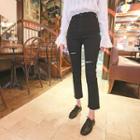 Mid-rise Distressed Straight-cut Pants