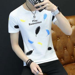 Short-sleeve Feather Print T-shirt