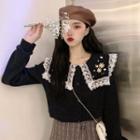 Floral Embroidery Knit Shirt As Shown In Figure - One Size