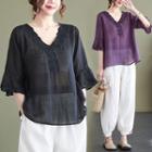 Flared-sleeve Embroidered Blouse