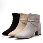 Chunky Heel Belted Short Boots