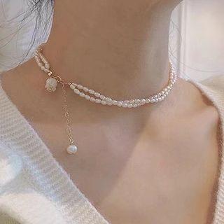 Flower Faux Pearl Choker White Faux Pearl - Gold - One Size