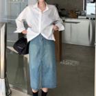 Plain Shirt / Denim Slit Midi Pencil Skirt