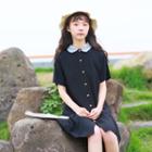 Contrast Collar Short-sleeve Shirt Dress